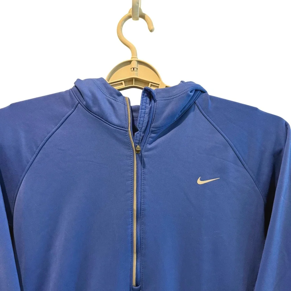 Nike Womens Blue Dri-FIT Fleece Lined‎ Quarter Zip Hoodie Size Large Running Top
